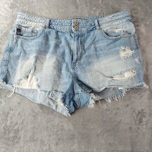 KanCan Womens Destroyed Denim Jean Shorts 2XL High Rise Frayed Hem Y2K Casual